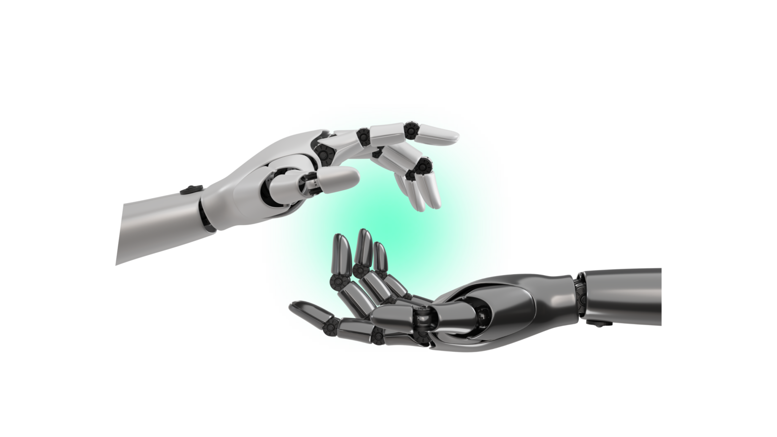 two robot hands with glowing orb