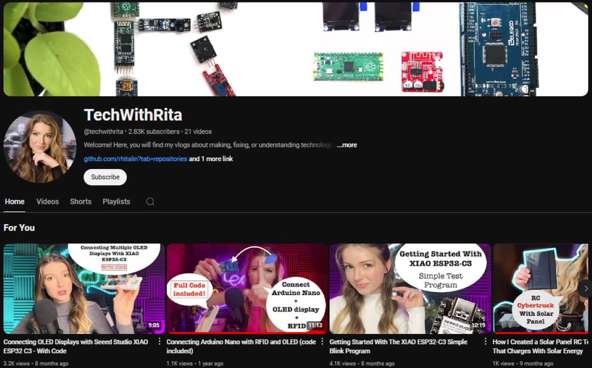 screenshot of TechWithRita YouTube channel featuring most popular videos